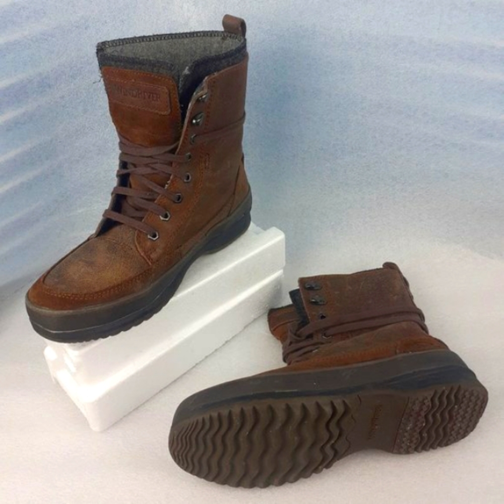 Brown 100% LEATHER Insulated Winter boot with Arch Support Lined Outdoor boot